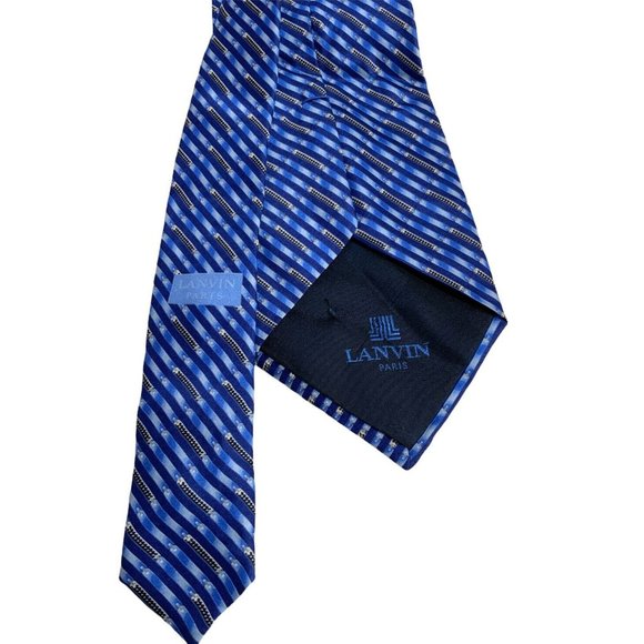 LANVIN Blue Geometric Silk Tie FRANCE 59"/ 3.5" EC - Picture 3 of 4